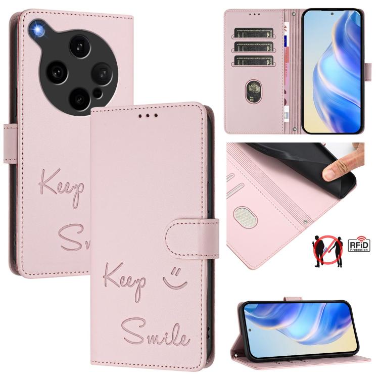 

For OPPO Find X8 Ultra 5G Smile Embossing RFID Leather Phone Case(Pink)