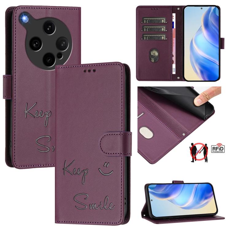 

For OPPO Find X8 Ultra 5G Smile Embossing RFID Leather Phone Case(Violet)
