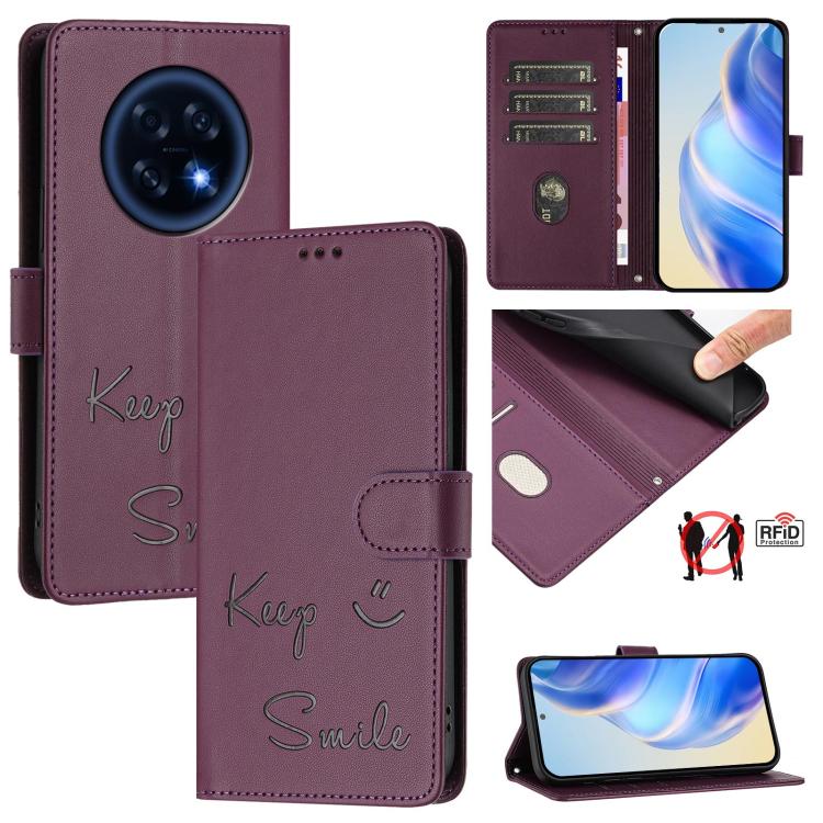 

For OPPO A6 GT 5G Smile Embossing RFID Leather Phone Case(Violet)