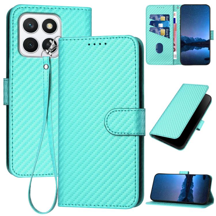 

For Xiaomi 15 Ultra YX0070 Carbon Fiber Buckle Leather Phone Case with Lanyard(Light Blue)
