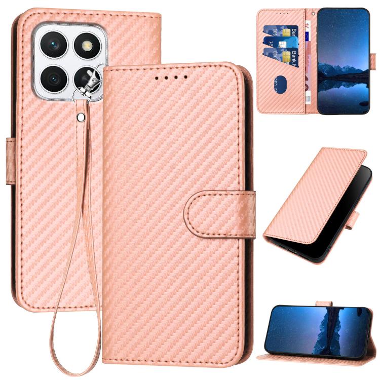 

For Xiaomi 15 Ultra YX0070 Carbon Fiber Buckle Leather Phone Case with Lanyard(Pink)