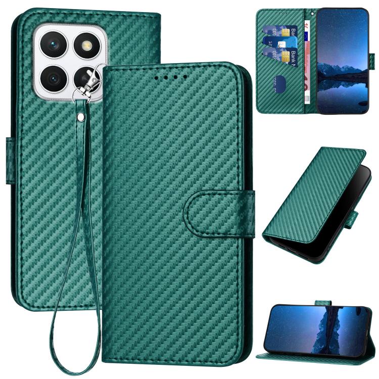 

For Xiaomi 15 Ultra YX0070 Carbon Fiber Buckle Leather Phone Case with Lanyard(Dark Green)