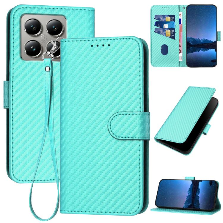 

For Xiaomi 15T 5G YX0070 Carbon Fiber Buckle Leather Phone Case with Lanyard(Light Blue)