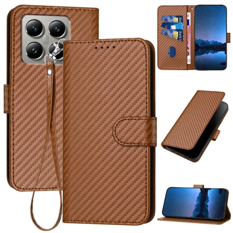 

For Xiaomi 15T 5G YX0070 Carbon Fiber Buckle Leather Phone Case with Lanyard(Coffee)