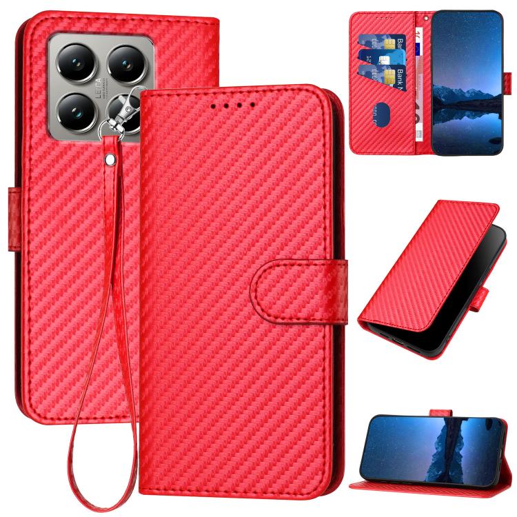 

For Xiaomi 15T Pro 5G YX0070 Carbon Fiber Buckle Leather Phone Case with Lanyard(Red)
