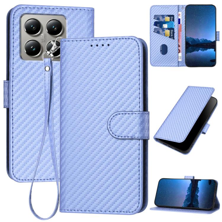 

For Xiaomi 15T Pro 5G YX0070 Carbon Fiber Buckle Leather Phone Case with Lanyard(Light Purple)