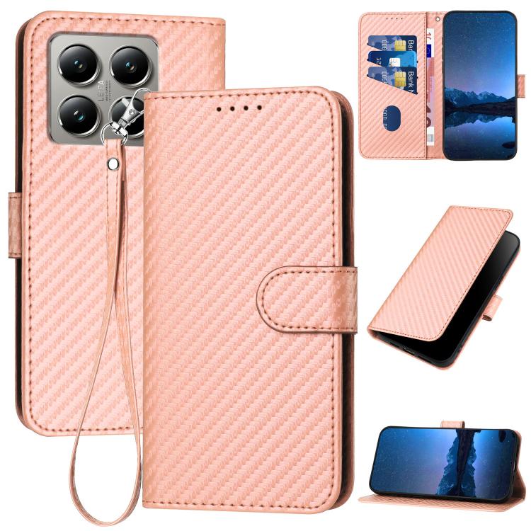 

For Xiaomi 15T Pro 5G YX0070 Carbon Fiber Buckle Leather Phone Case with Lanyard(Pink)