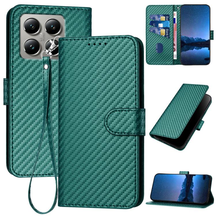 

For Xiaomi 15T Pro 5G YX0070 Carbon Fiber Buckle Leather Phone Case with Lanyard(Dark Green)