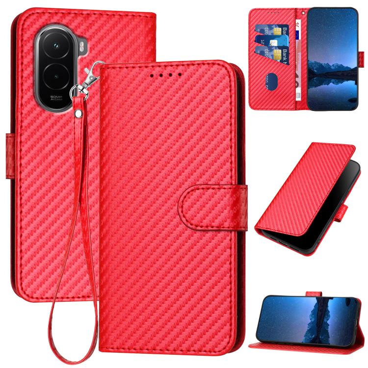 

For Xiaomi Poco M7 4G 169mm YX0070 Carbon Fiber Buckle Leather Phone Case with Lanyard(Red)