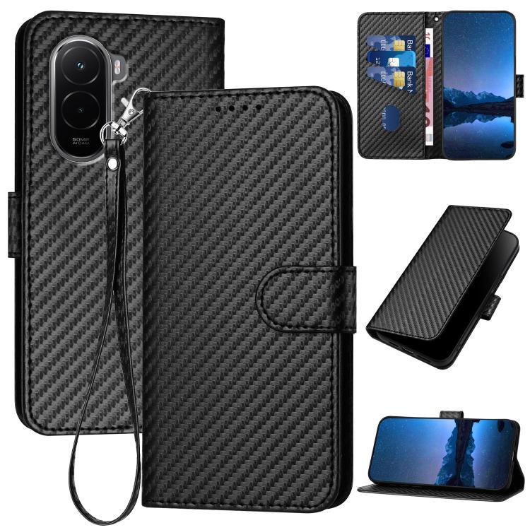 

For Xiaomi Poco M7 4G 169mm YX0070 Carbon Fiber Buckle Leather Phone Case with Lanyard(Black)