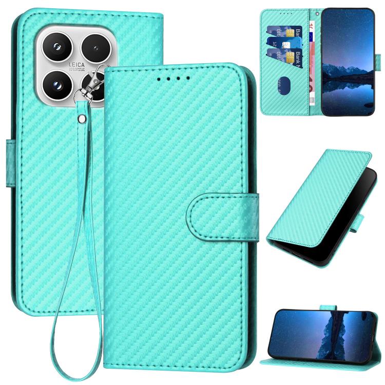

For Xiaomi 17 YX0070 Carbon Fiber Buckle Leather Phone Case with Lanyard(Light Blue)