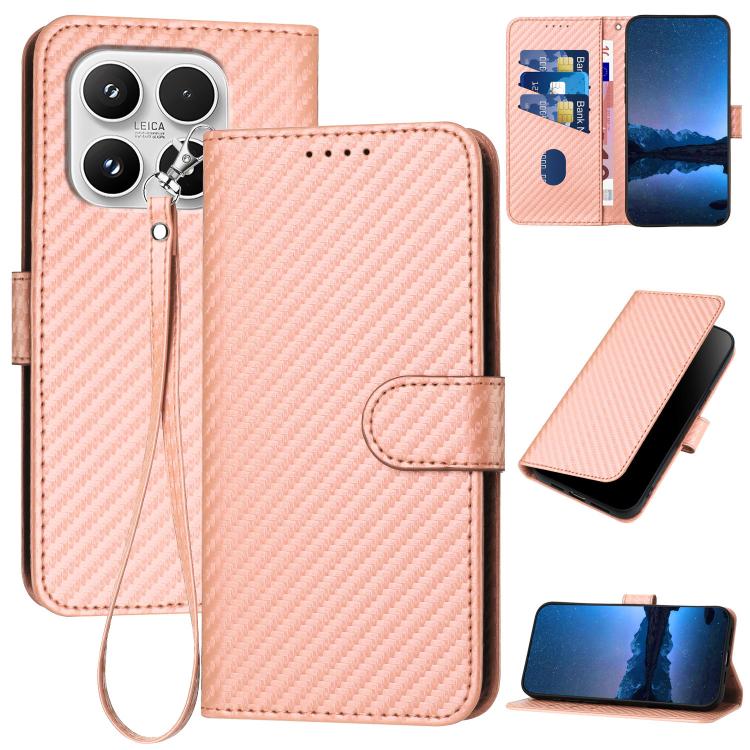 

For Xiaomi 17 YX0070 Carbon Fiber Buckle Leather Phone Case with Lanyard(Pink)