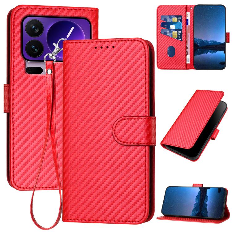 

For Xiaomi 17 Pro YX0070 Carbon Fiber Buckle Leather Phone Case with Lanyard(Red)