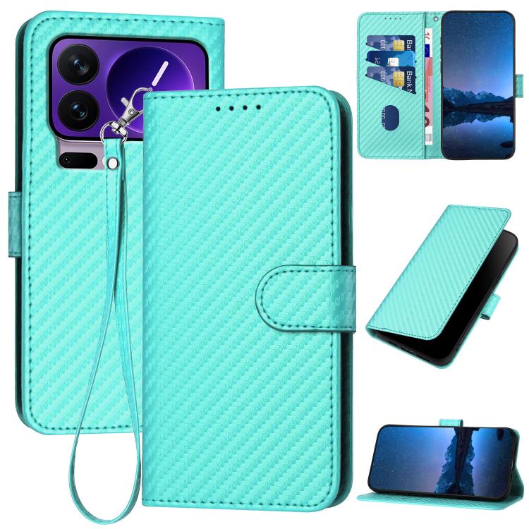 

For Xiaomi 17 Pro YX0070 Carbon Fiber Buckle Leather Phone Case with Lanyard(Light Blue)