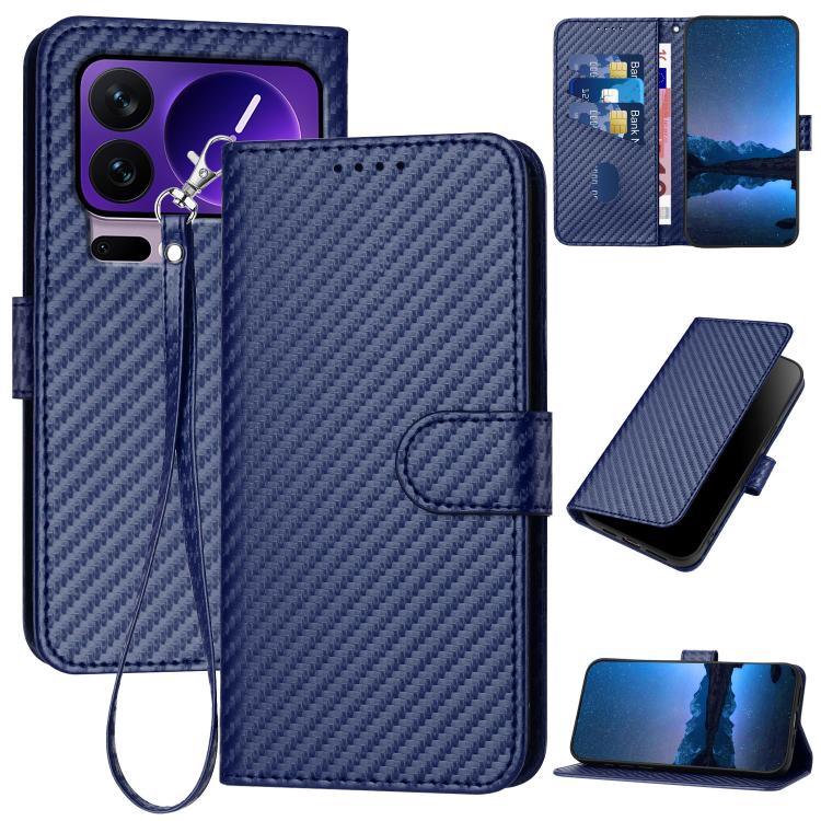 

For Xiaomi 17 Pro YX0070 Carbon Fiber Buckle Leather Phone Case with Lanyard(Royal Blue)