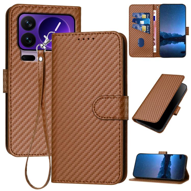 

For Xiaomi 17 Pro YX0070 Carbon Fiber Buckle Leather Phone Case with Lanyard(Coffee)