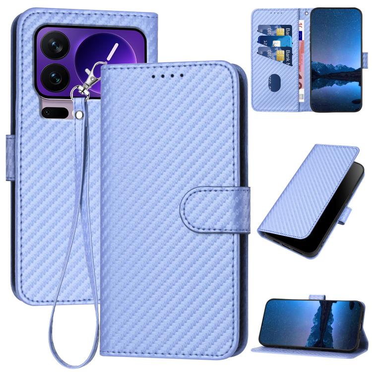 

For Xiaomi 17 Pro YX0070 Carbon Fiber Buckle Leather Phone Case with Lanyard(Light Purple)