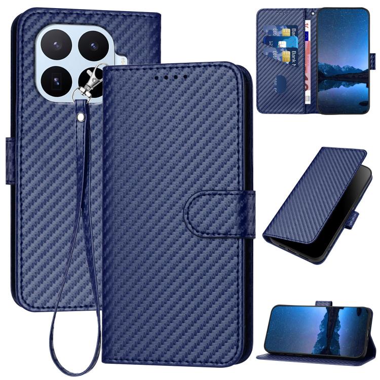 For Xiaomi 17T 5G YX0070 Carbon Fiber Buckle Leather Phone Case with Lanyard(Royal Blue)