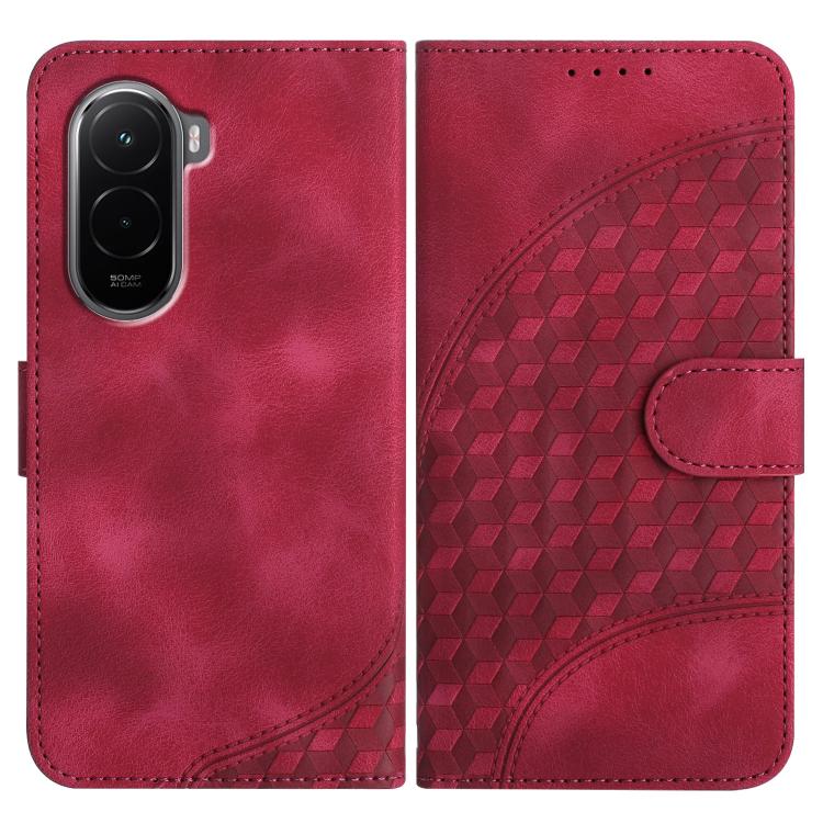 

For Xiaomi Poco M7 4G 169mm Elephant Head Embossed Phone Leather Case with Lanyard(Rose Red)