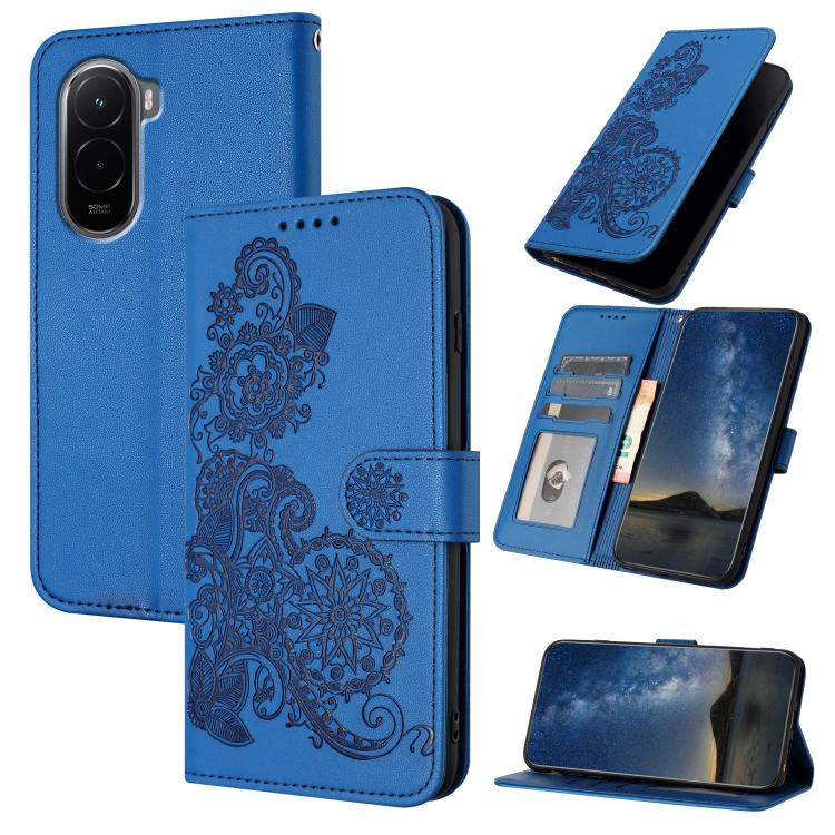 

For Xiaomi Poco M7 4G 169mm Datura Flower Embossed Flip Leather Phone Case(Blue)