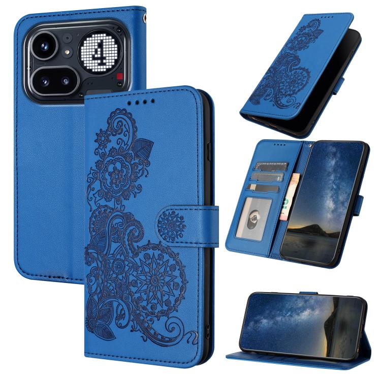 

For Nothing Phone 4a Pro Datura Flower Embossed Flip Leather Phone Case(Blue)