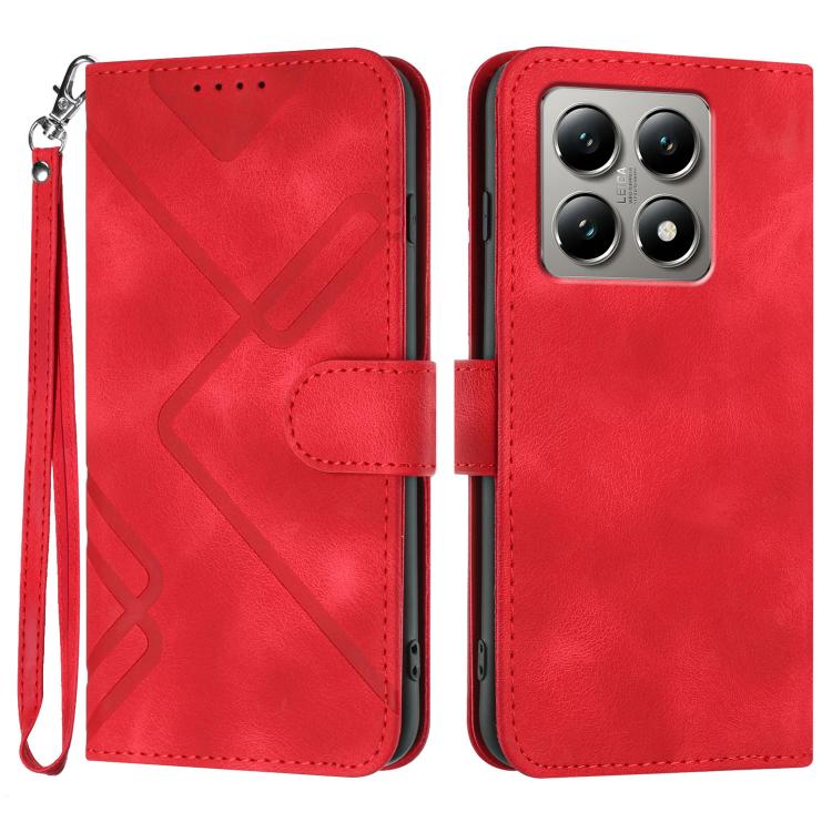 

For Xiaomi 15T Pro 5G Line Pattern Skin Feel Leather Phone Case(Red)