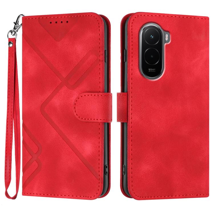 

For Xiaomi Poco M7 4G 169mm Line Pattern Skin Feel Leather Phone Case(Red)
