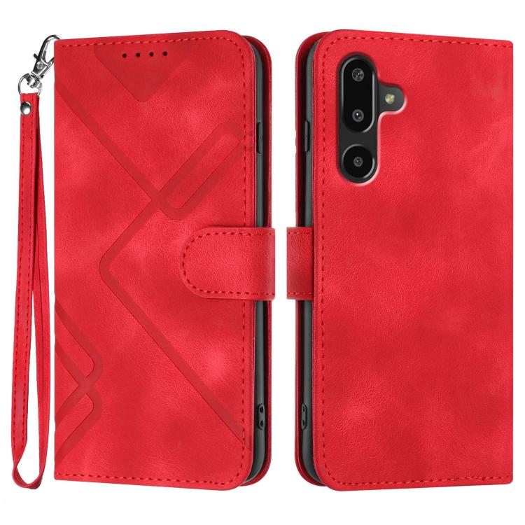 

For Samsung Galaxy F16 5G / M16 5G Line Pattern Skin Feel Leather Phone Case(Red)