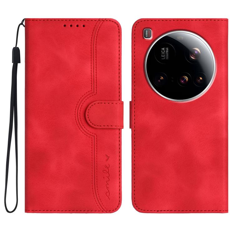 

For Xiaomi 15 Ultra Heart Pattern Skin Feel Leather Phone Case(Red)