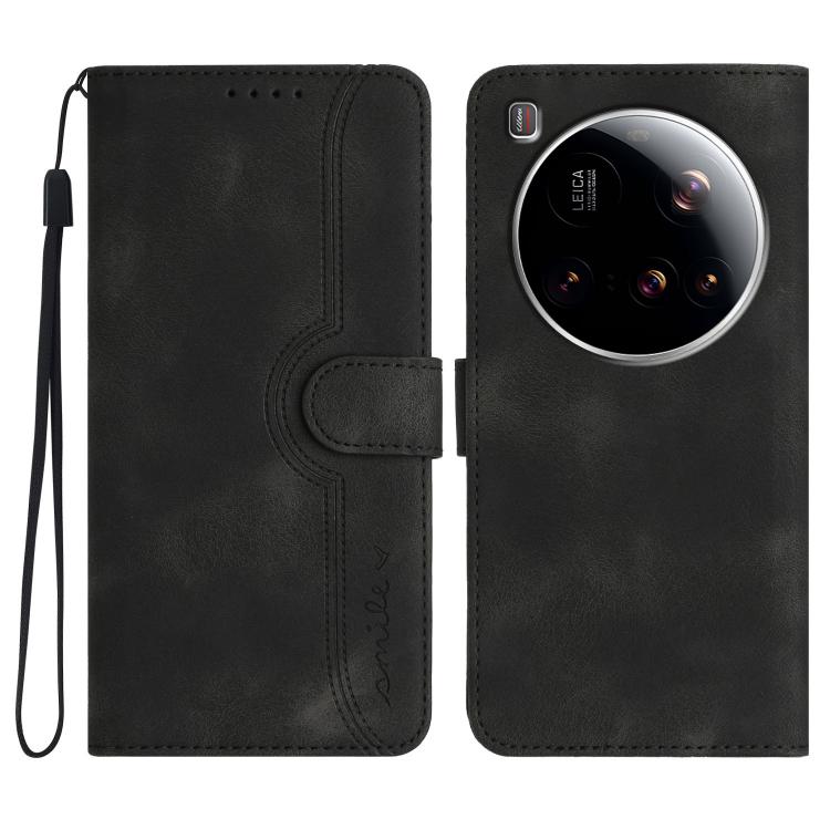 

For Xiaomi 15 Ultra Heart Pattern Skin Feel Leather Phone Case(Black)