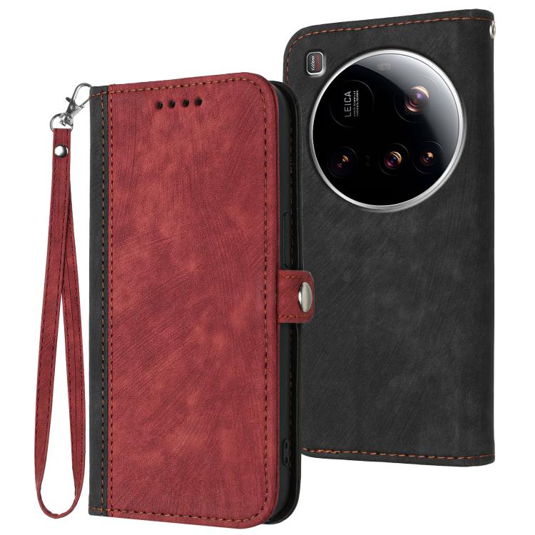 

For Xiaomi 15 Ultra Side Buckle Double Fold Hand Strap Leather Phone Case(Red)