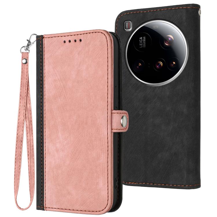 

For Xiaomi 15 Ultra Side Buckle Double Fold Hand Strap Leather Phone Case(Pink)