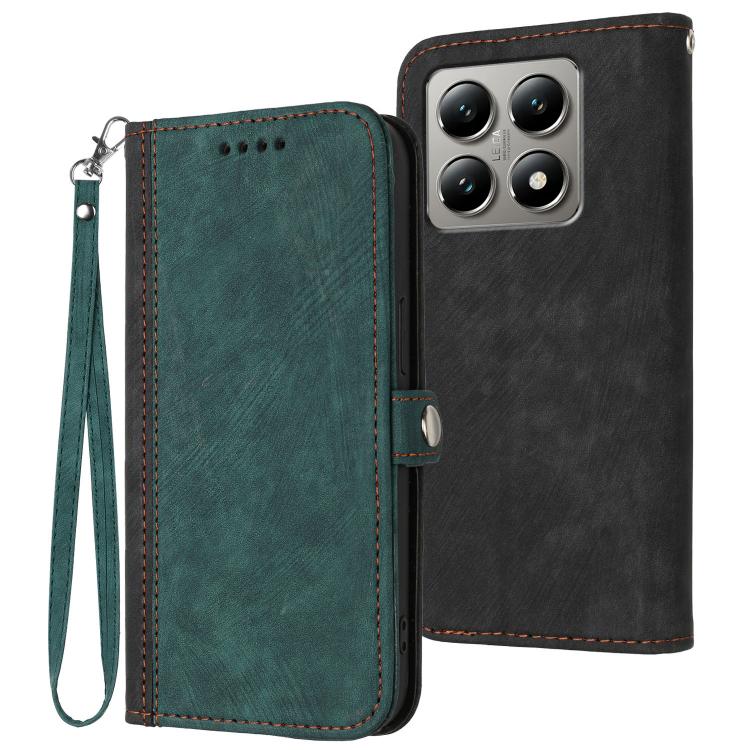 

For Xiaomi 15T Pro 5G Side Buckle Double Fold Hand Strap Leather Phone Case(Dark Green)