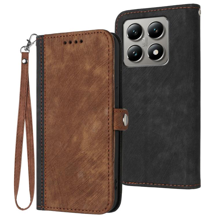 

For Xiaomi 15T Pro 5G Side Buckle Double Fold Hand Strap Leather Phone Case(Brown)