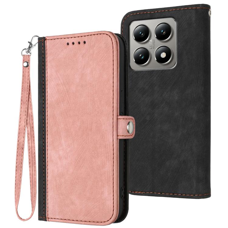 

For Xiaomi 15T Pro 5G Side Buckle Double Fold Hand Strap Leather Phone Case(Pink)