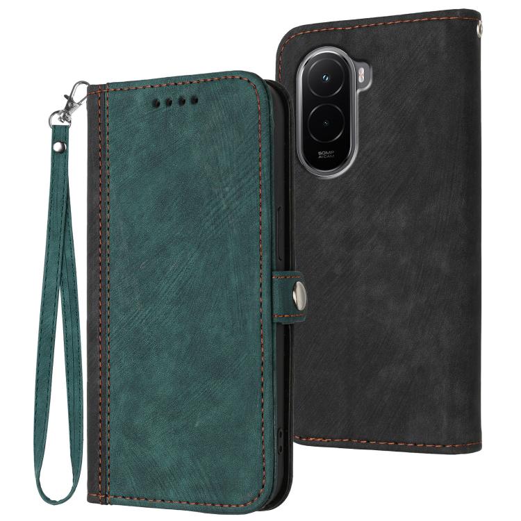 

For Xiaomi Poco M7 4G 169mm Side Buckle Double Fold Hand Strap Leather Phone Case(Dark Green)