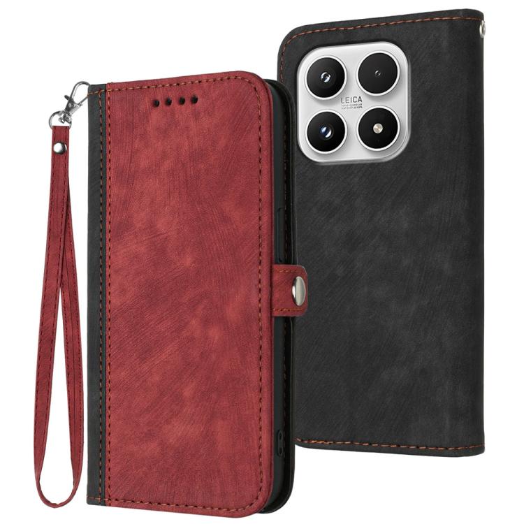 

For Xiaomi 17 Side Buckle Double Fold Hand Strap Leather Phone Case(Red)