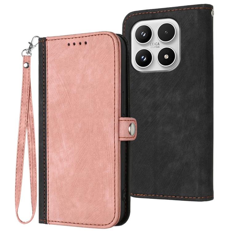 

For Xiaomi 17 Side Buckle Double Fold Hand Strap Leather Phone Case(Pink)