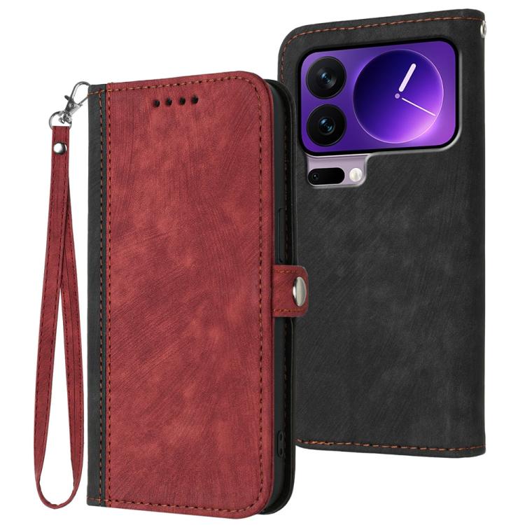 

For Xiaomi 17 Pro Side Buckle Double Fold Hand Strap Leather Phone Case(Red)