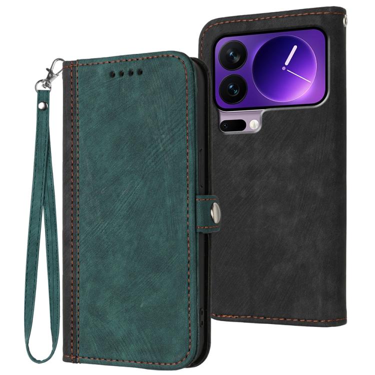 

For Xiaomi 17 Pro Side Buckle Double Fold Hand Strap Leather Phone Case(Dark Green)