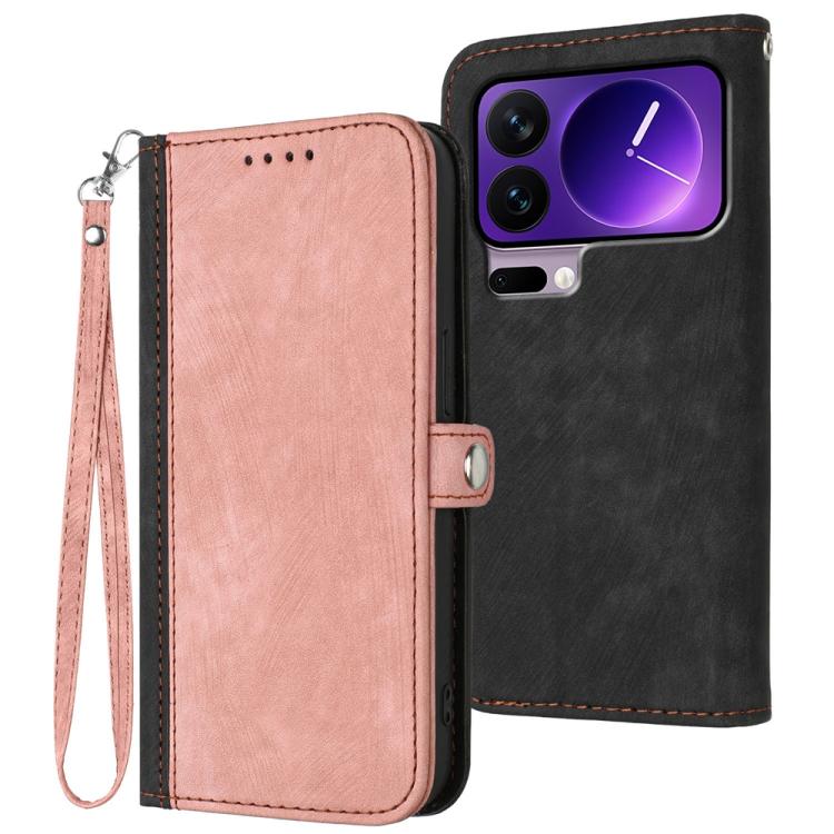 

For Xiaomi 17 Pro Side Buckle Double Fold Hand Strap Leather Phone Case(Pink)