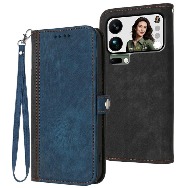 

For Xiaomi 17 Pro Max Side Buckle Double Fold Hand Strap Leather Phone Case(Royal Blue)