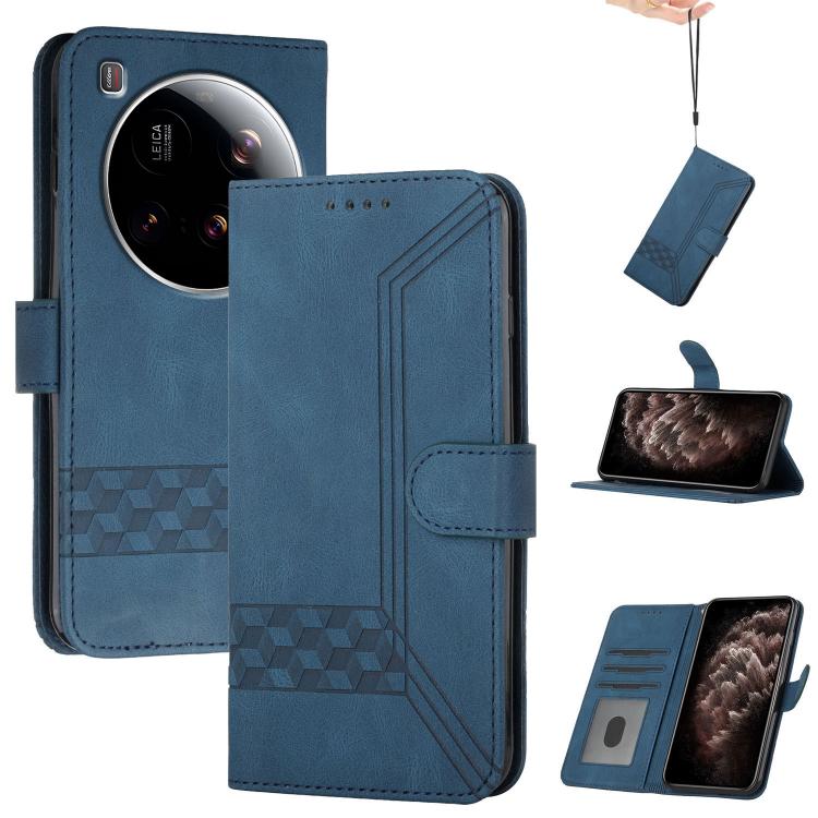 

For Xiaomi 15 Ultra Cubic Skin Feel Flip Leather Phone Case(Blue)