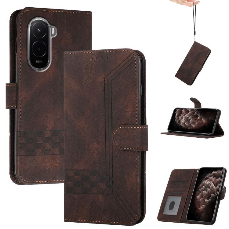 

For Xiaomi Poco M7 4G 169mm Cubic Skin Feel Flip Leather Phone Case(Brown)