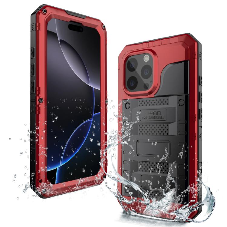 

For iPhone 16 Pro Max Four-proof Metal Hybrid Silicone Phone Case(Red)