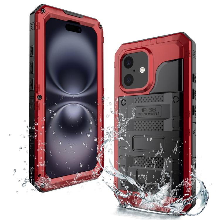 

For iPhone 16 Plus Four-proof Metal Hybrid Silicone Phone Case(Red)