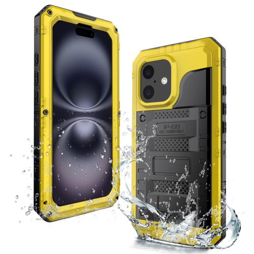 

For iPhone 16 Four-proof Metal Hybrid Silicone Phone Case(Yellow)