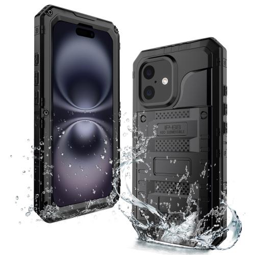 

For iPhone 16 Four-proof Metal Hybrid Silicone Phone Case(Black)