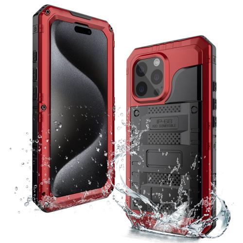 

For iPhone 15 Pro Four-proof Metal Hybrid Silicone Phone Case(Red)