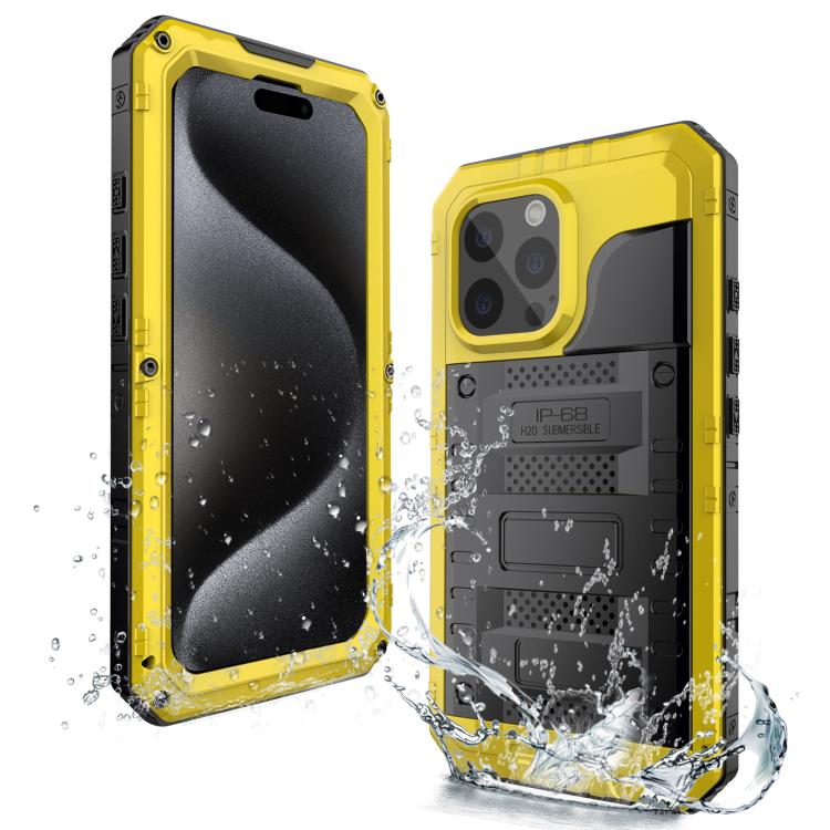 

For iPhone 15 Pro Four-proof Metal Hybrid Silicone Phone Case(Yellow)